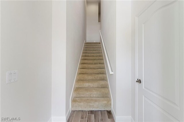 stairs with hardwood / wood-style floors