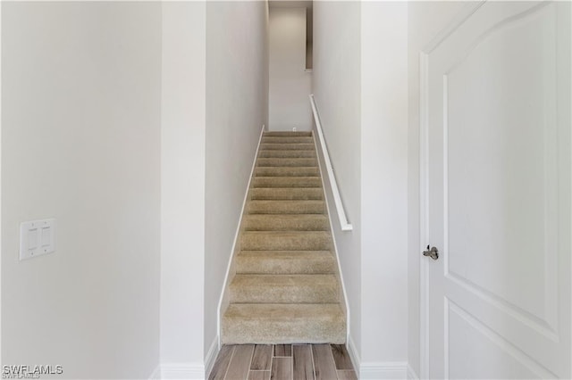 staircase with wood-type flooring