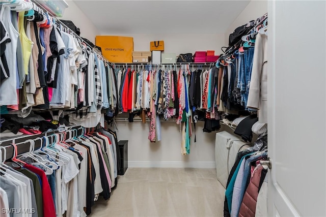 walk in closet with carpet floors