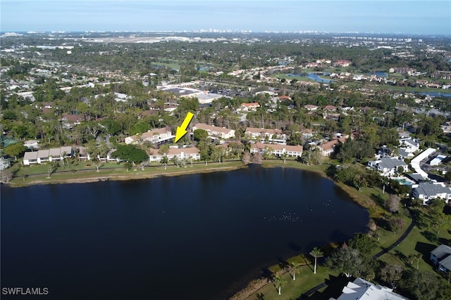 drone / aerial view featuring a water view