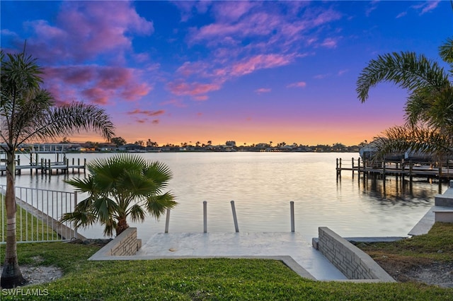 dock area featuring a water view