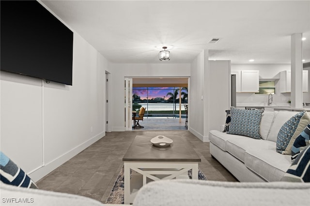 living room with sink