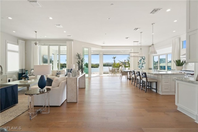 living room featuring light wood-type flooring