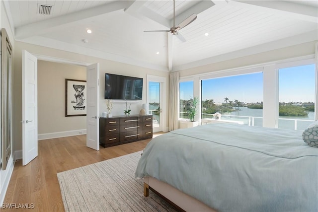 5997 Cypress Ln, Bonita Springs, FL 34134 - bedroom with lofted ceiling with beams, light wood-style floors, recessed lighting, baseboards, and visible vents