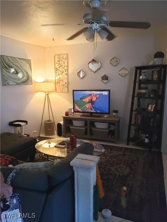 living room with ceiling fan