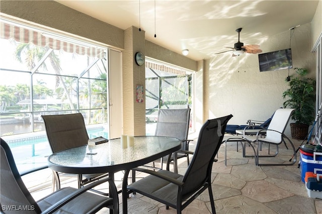 interior space featuring ceiling fan