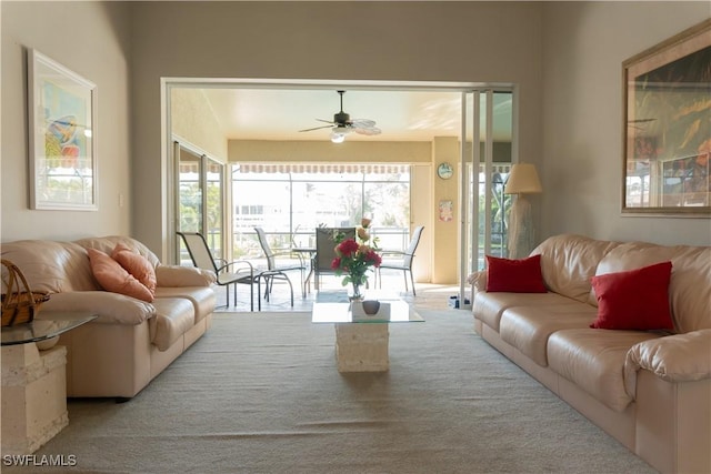 living room with ceiling fan