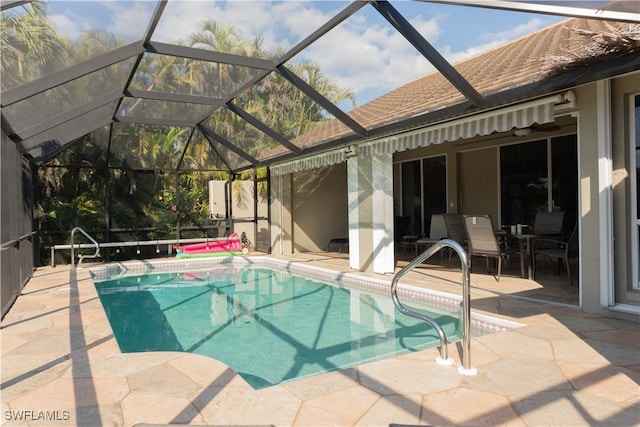 view of pool featuring a patio and a lanai