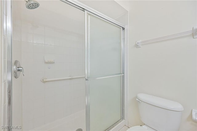 full bathroom with a shower stall and toilet