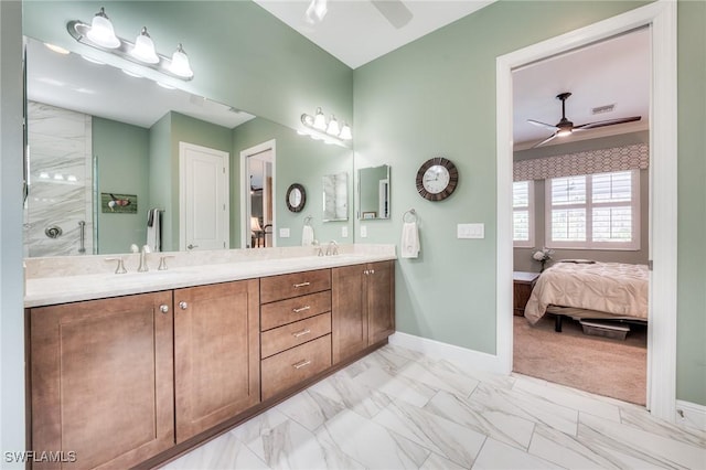 bathroom with vanity and ceiling fan