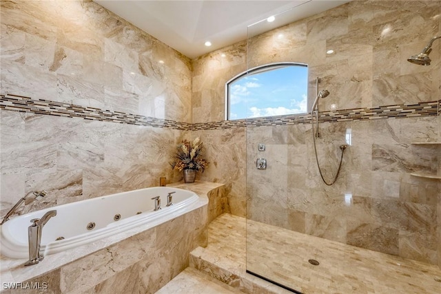 bathroom with plus walk in shower