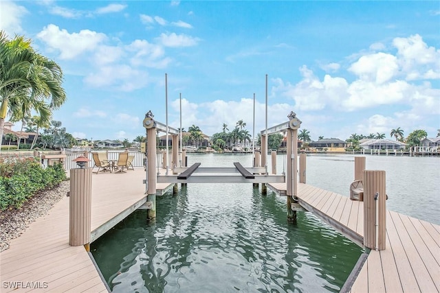 dock area with a water view