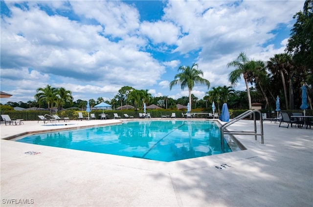 view of swimming pool featuring a patio