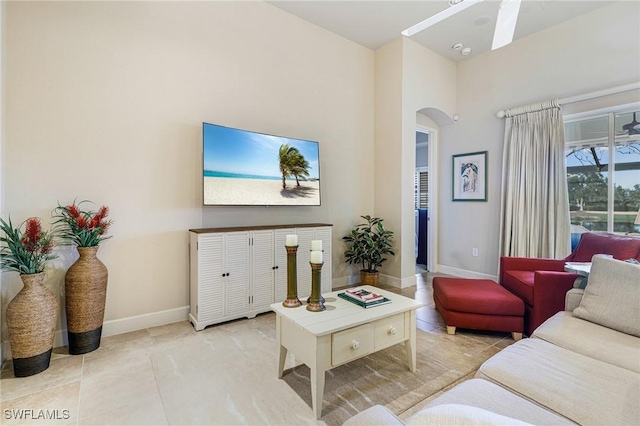 living room with light tile patterned floors