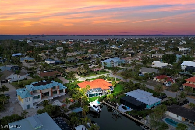 view of aerial view at dusk