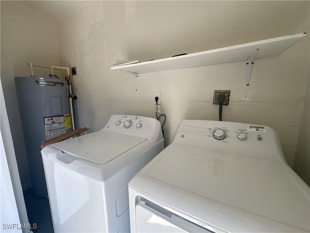 laundry room featuring washing machine and dryer and electric water heater