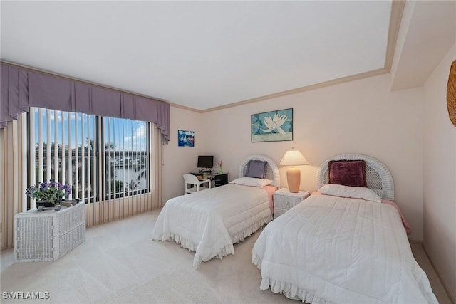 bedroom featuring crown molding and carpet floors