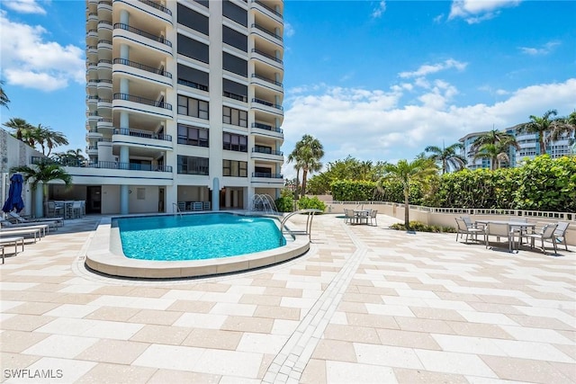 view of swimming pool with a patio area