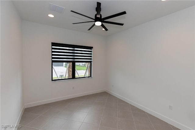 20341 Fair Oak Ln, Estero, FL 33928 - empty room with ceiling fan, recessed lighting, baseboards, and light tile patterned floors
