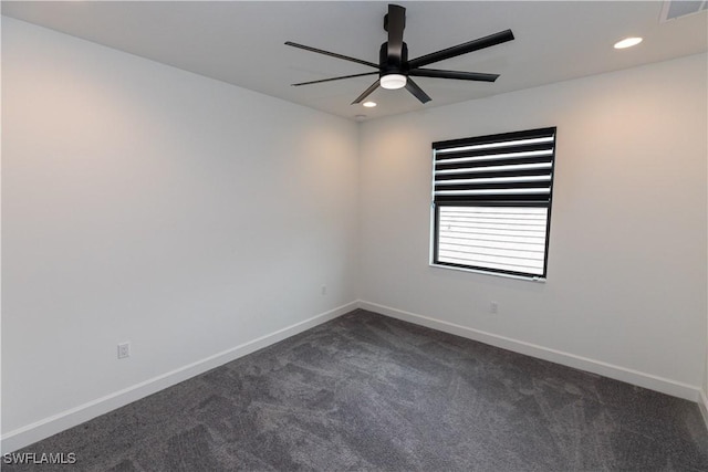 20341 Fair Oak Ln, Estero, FL 33928 - unfurnished room featuring a ceiling fan, dark colored carpet, baseboards, and recessed lighting