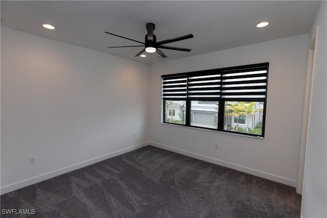 20341 Fair Oak Ln, Estero, FL 33928 - unfurnished room featuring a ceiling fan, dark carpet, recessed lighting, and baseboards