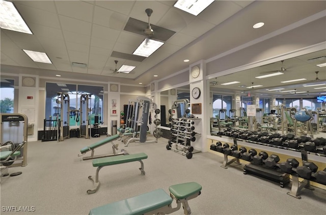 workout area with a drop ceiling