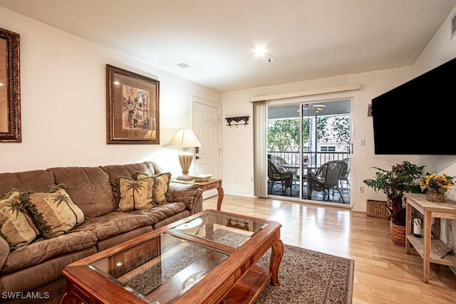 living room featuring light wood-type flooring