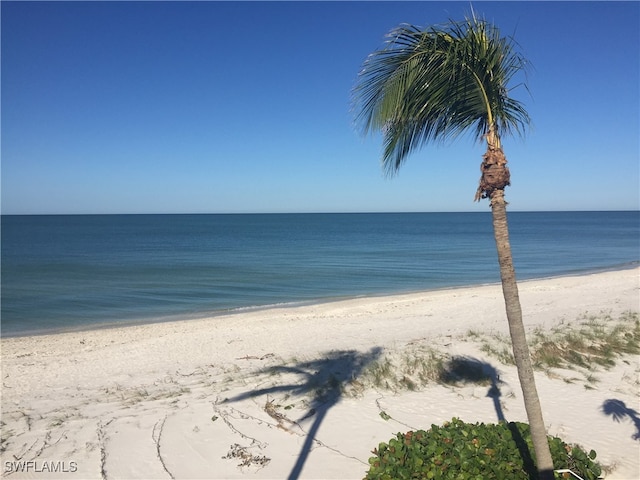 view of water feature with a beach view