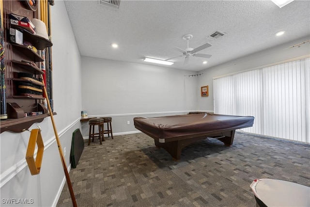 4372 27th Ct SW Unit 301, Naples, FL 34116 - recreation room featuring carpet, ceiling fan, a textured ceiling, pool table, and recessed lighting