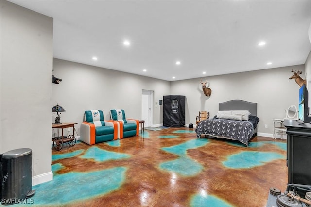 bedroom featuring concrete floors