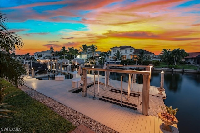 dock area with a water view