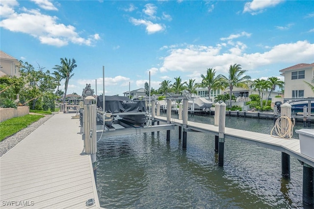 view of dock with a water view