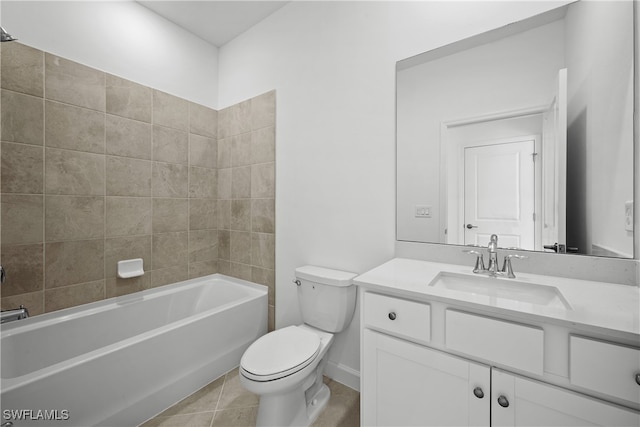 full bathroom with tile patterned flooring, vanity, shower / tub combination, and toilet