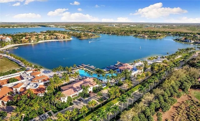 drone / aerial view featuring a water view