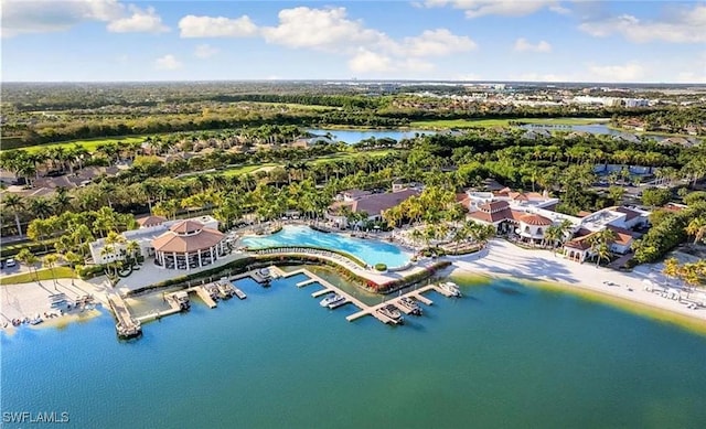 bird's eye view featuring a water view