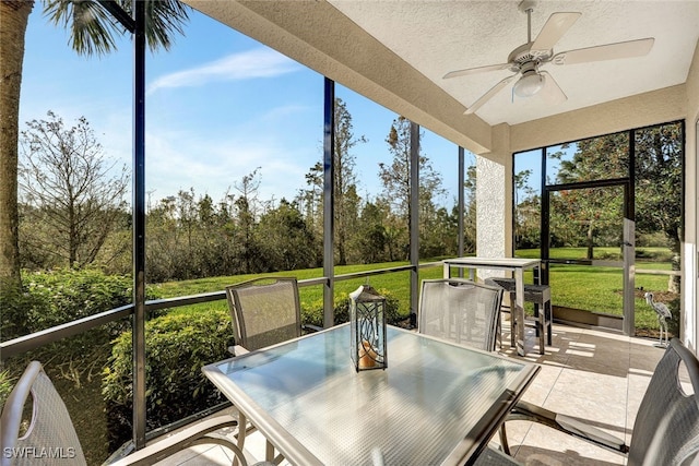 sunroom featuring plenty of natural light and a ceiling fan