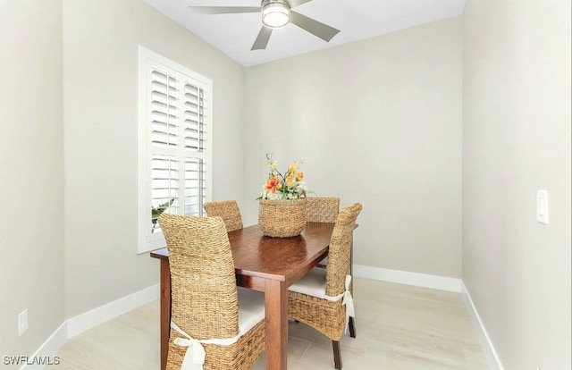 dining area with ceiling fan