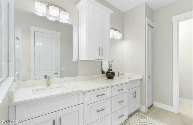 bathroom featuring vanity and wood-type flooring