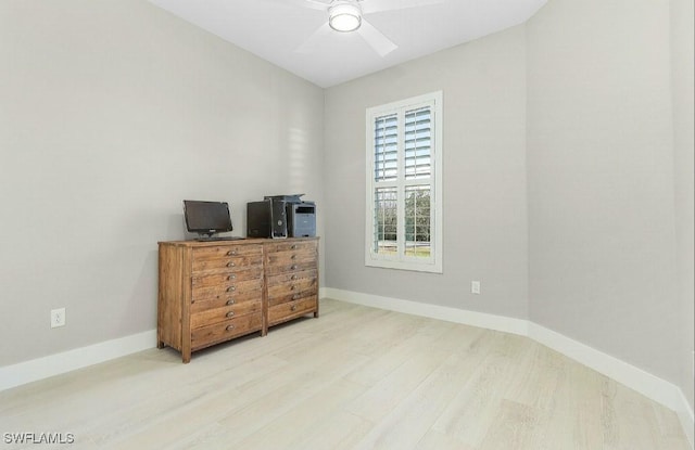 bedroom featuring wood-type flooring and ceiling fan