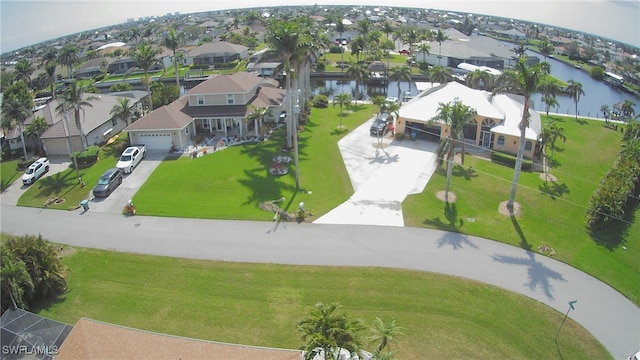 aerial view featuring a water view