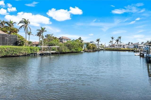 property view of water with a boat dock