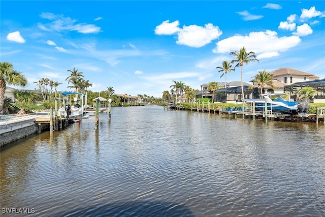 view of dock with a water view