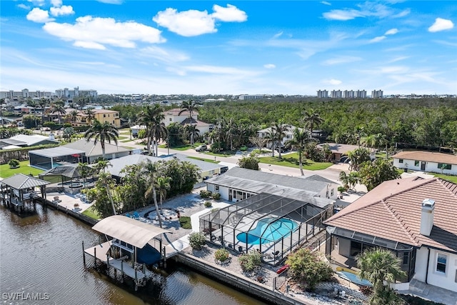 aerial view with a water view