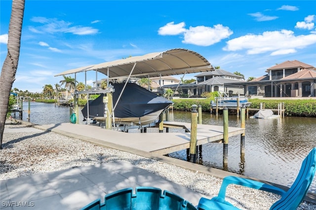 dock area with a water view