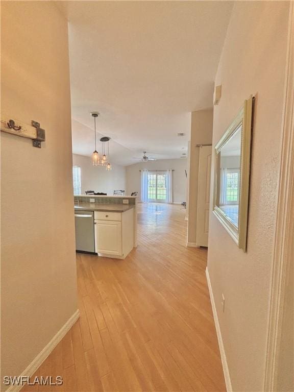 corridor with light hardwood / wood-style flooring