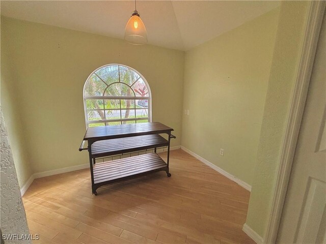 interior space featuring lofted ceiling and light wood-type flooring