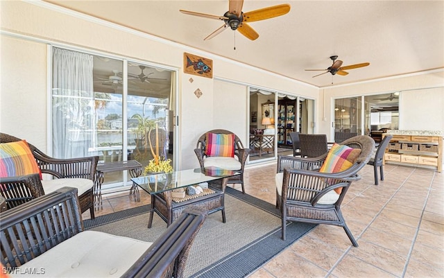 view of patio / terrace with ceiling fan and an outdoor hangout area