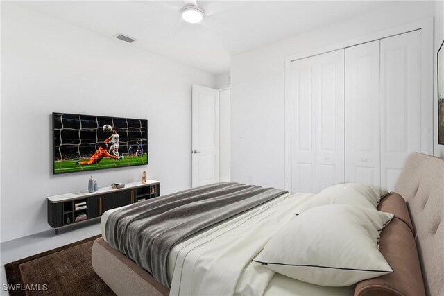 bedroom with a closet and ceiling fan