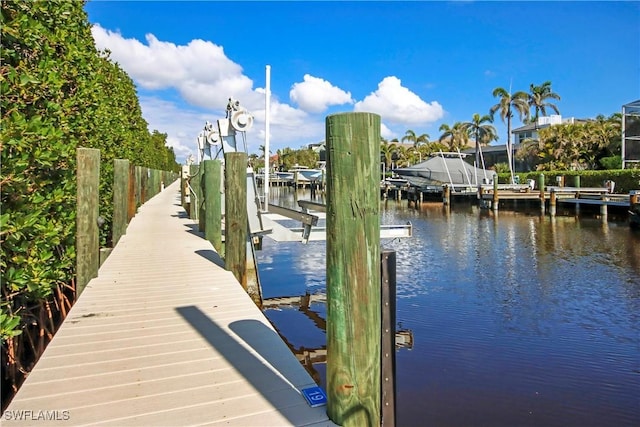 dock area featuring a water view and boat lift