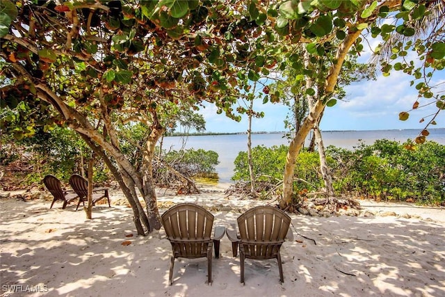 view of patio / terrace featuring a water view